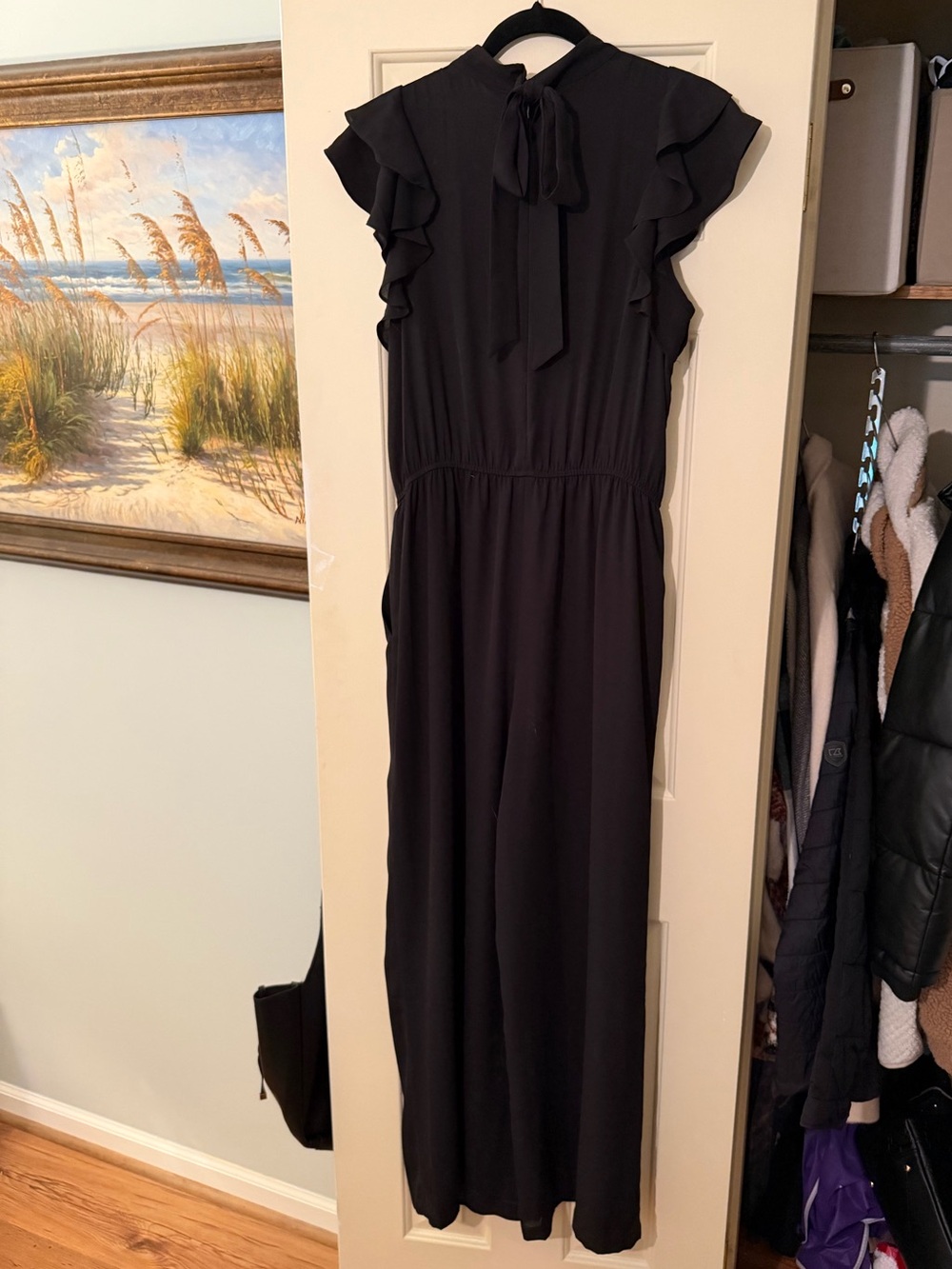 Express Black Ruffle-Shoulder Jumpsuit - Picture 2 of 3